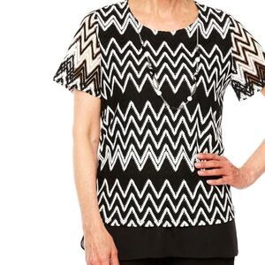 Alfred Dunner Tiered Top Black White Zig Zag Size 3X